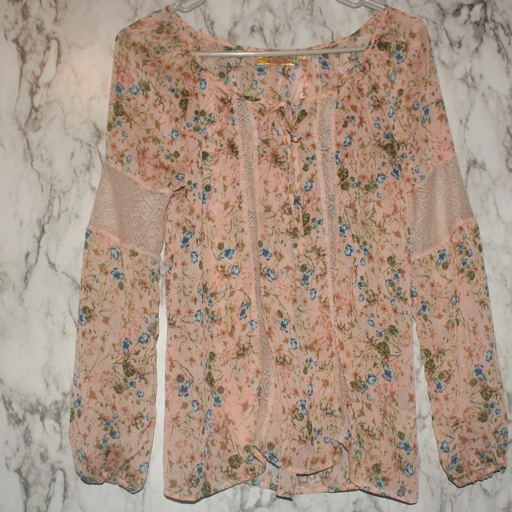 Princess by Vera Wang Floral Peach Blouse Small